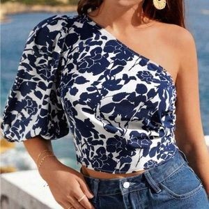 SHEIN Floral Print One Shoulder Blouse Size Small 4.
